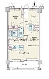 RJRプレシア別府駅前 3LDKの間取図画像