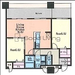KDXレジデンス大濠ハーバービュータワー 2LDKの間取図画像