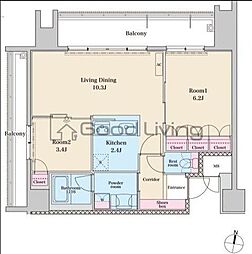 RJRプレシア六本松 2LDKの間取図画像