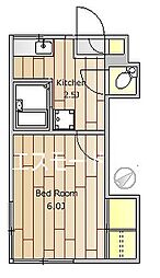 かすみ荘 1Kの間取図画像