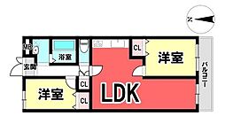 緑地公園グランドコーポ 2LDKの間取図画像