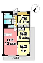 緑地公園グランドコーポ 3LDKの間取図画像