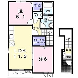 JR山陽本線 東福山駅 徒歩24分の賃貸アパート 2階2LDKの間取り