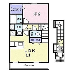JR山陽本線 大門駅 徒歩3分の賃貸アパート 2階1LDKの間取り