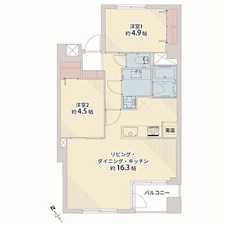 2LDK、専有面積57.88?、バルコニー面積3.57?、室内リノベーション実施