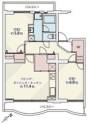 ハイタウン塩浜第一住宅 2LDKの間取図画像