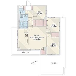 長原台アーバンハイム 3LDKの間取図画像