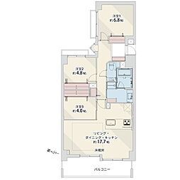 朝日マンション目黒 3LDKの間取図画像