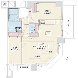 ザ・上本町タワー 2LDKの間取図画像