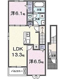 クラール高萩 2LDKの間取図画像