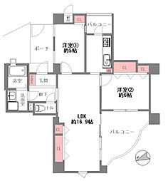 パレ武庫川プルミエール3 2LDKの間取図画像