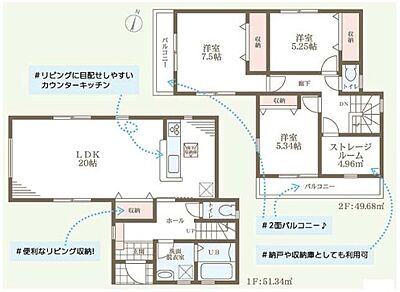 間取り：各居室に収納スペース付き！たっぷりの収納スペースで快適に暮らせそう！