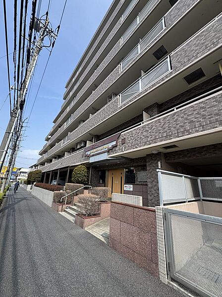 洗練された街並みに溶け込む、端正な佇まいのタイル貼りマンション