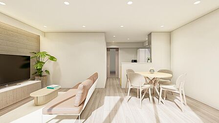 【南向き×LDK14帖】WIC2箇所で部屋が片付く、洗練されたデザイン空間イメージパース(8月下旬完成予定)