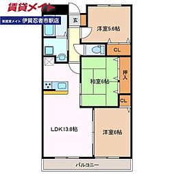 グランディス伊賀上野 3LDKの間取図画像
