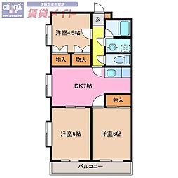 コスモスイン 3DKの間取図画像