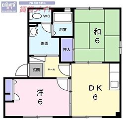 ドミール伊賀D 2DKの間取図画像