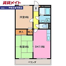 ペガサス緑ケ丘2号館 2DKの間取図画像