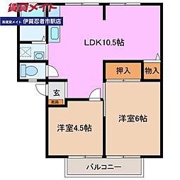 ハイツ城西 2LDKの間取図画像