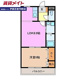 リオエクセレント 1LDKの間取図画像