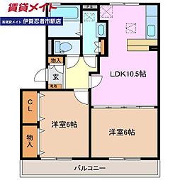 シルキー 2LDKの間取図画像
