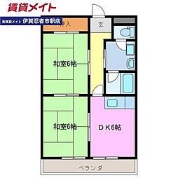 グリーンコートヒロ1 2DKの間取図画像