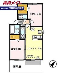 カルチェ 2LDKの間取図画像