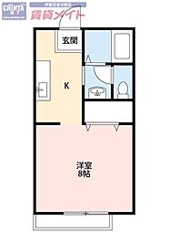 ディアコートみやび2 1Kの間取図画像