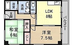 抱マンション 2LDKの間取図画像