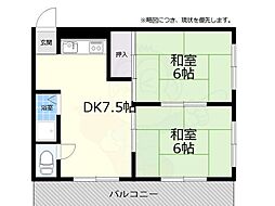 プレアール高槻春日 2DKの間取図画像