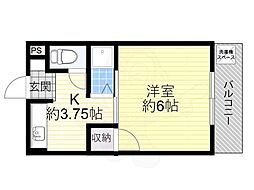 津之江パークハイツ 1Kの間取図画像