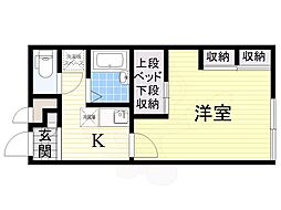 レオパレスオプティム安満 1Kの間取図画像