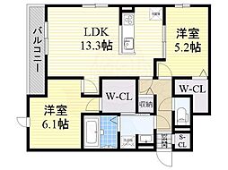 アジュール上中条 2LDKの間取図画像
