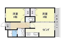 カルム桜ケ丘 1LDKの間取図画像