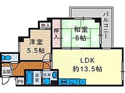 ベルハウス高槻 2LDKの間取図画像