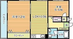 豊国安部山スカイマンション 2LDKの間取図画像