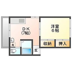 佐伯町ハイム 1DKの間取図画像