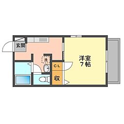 メゾントレビ2 1Kの間取図画像