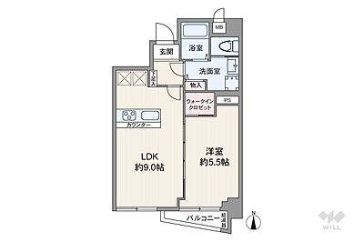 間取り:間取りは専有面積39.59平米の1LDK。バルコニー面積は2.85平米です。 間取り:間取りは専有面積39.59平米の1LDK。バルコニー面積は2.85平米です。
