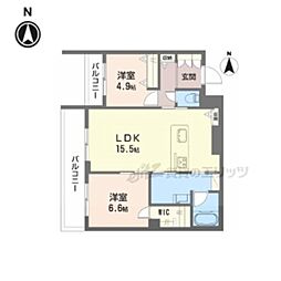 ジェイエイチエスプレミア西大寺 2LDKの間取図画像
