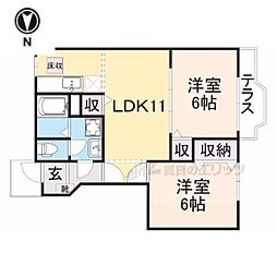 マイドリームB棟 2LDKの間取図画像