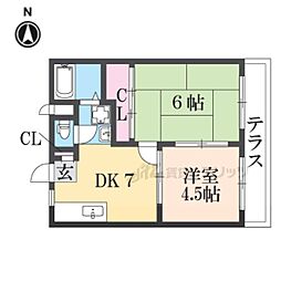 エスポワール神殿町 2DKの間取図画像