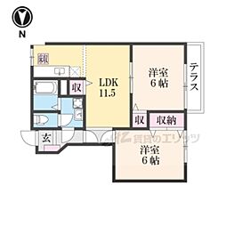 シャトーローリエC棟 2LDKの間取図画像