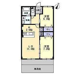 フォブールロジュマン1 2LDKの間取図画像