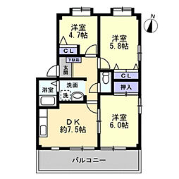 フォブール城南 3DKの間取図画像