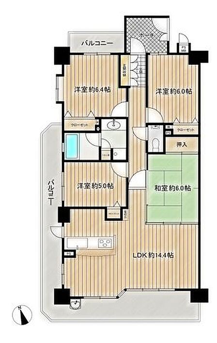 ◆L字バルコニー×2面バルコニー◆ワイドスパンなのでリビング全体に日が入り日当たり良好です♪