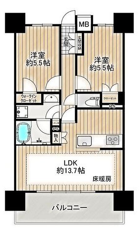 ◆エアコン3台付◆床暖房◆ウォークインクローゼット◆クローゼット◆全居室収納有◆リネン庫有◆2LDK