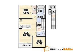 筑後市大字長浜アパート 2LDKの間取図画像