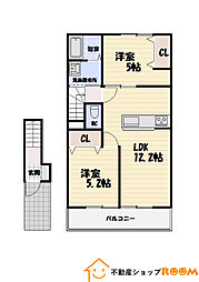CRESTGARDEN柳川 2LDKの間取図画像