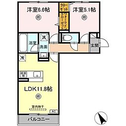久留米市高良内町アパート 2LDKの間取図画像